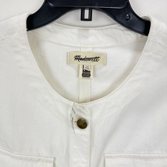 Madewell Denim High Crewneck Vest Tile White Minimalist Utility Pocket US 12 NWT - Picture 9 of 14